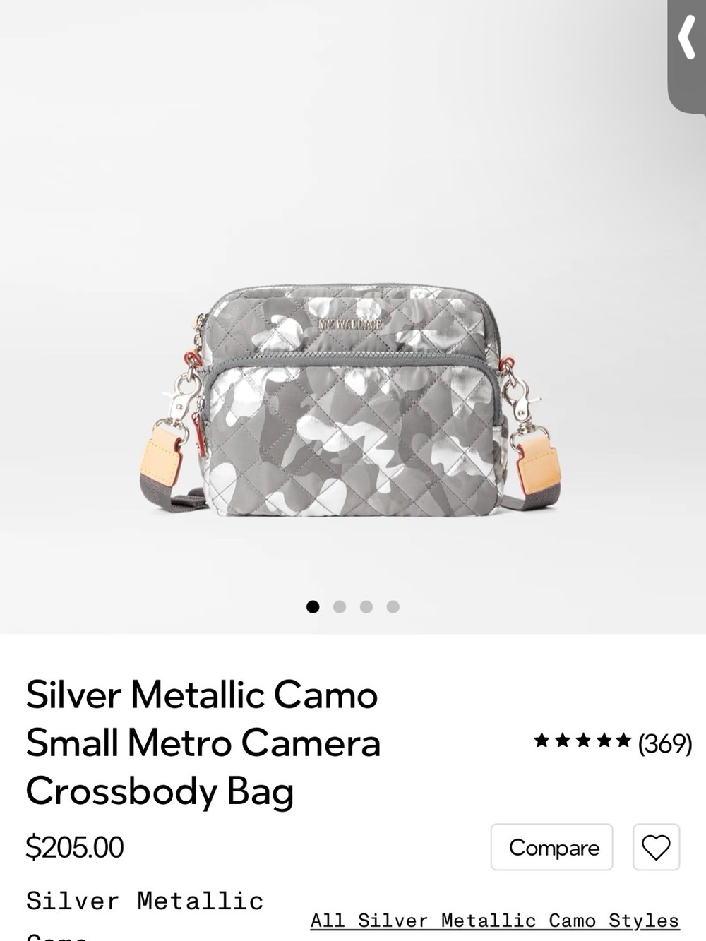 MZ Wallace Quilted Metallic Silver Camo Pouch with Teal Zipper